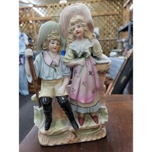 Vintage Bisque Boy & Girl Figurine 9" Tall